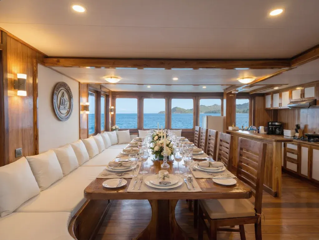 Naturalia cruise — indoor dining area naturalia, Komodo National Park
