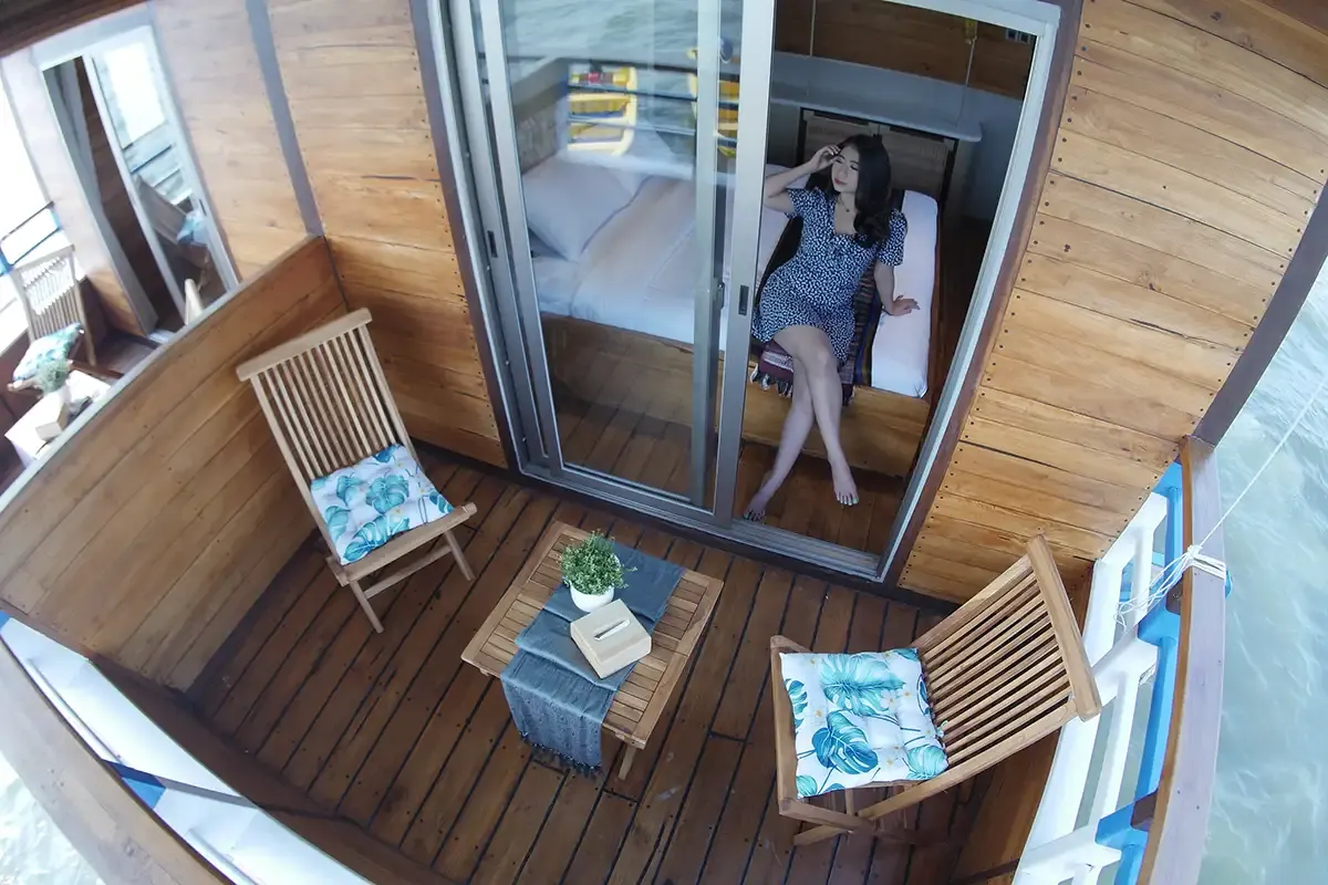 Mutiara Phinisi Master Balcony — Komodo National Park, by our operator Komodo Luxury